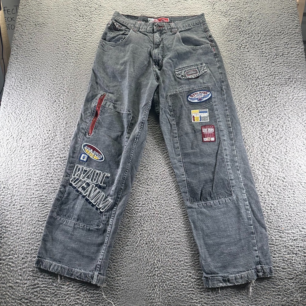 VTG Ozoc Jeans Mens 32x33 Gray Cotton Denim Straight Embroidery Workwear Outdoor